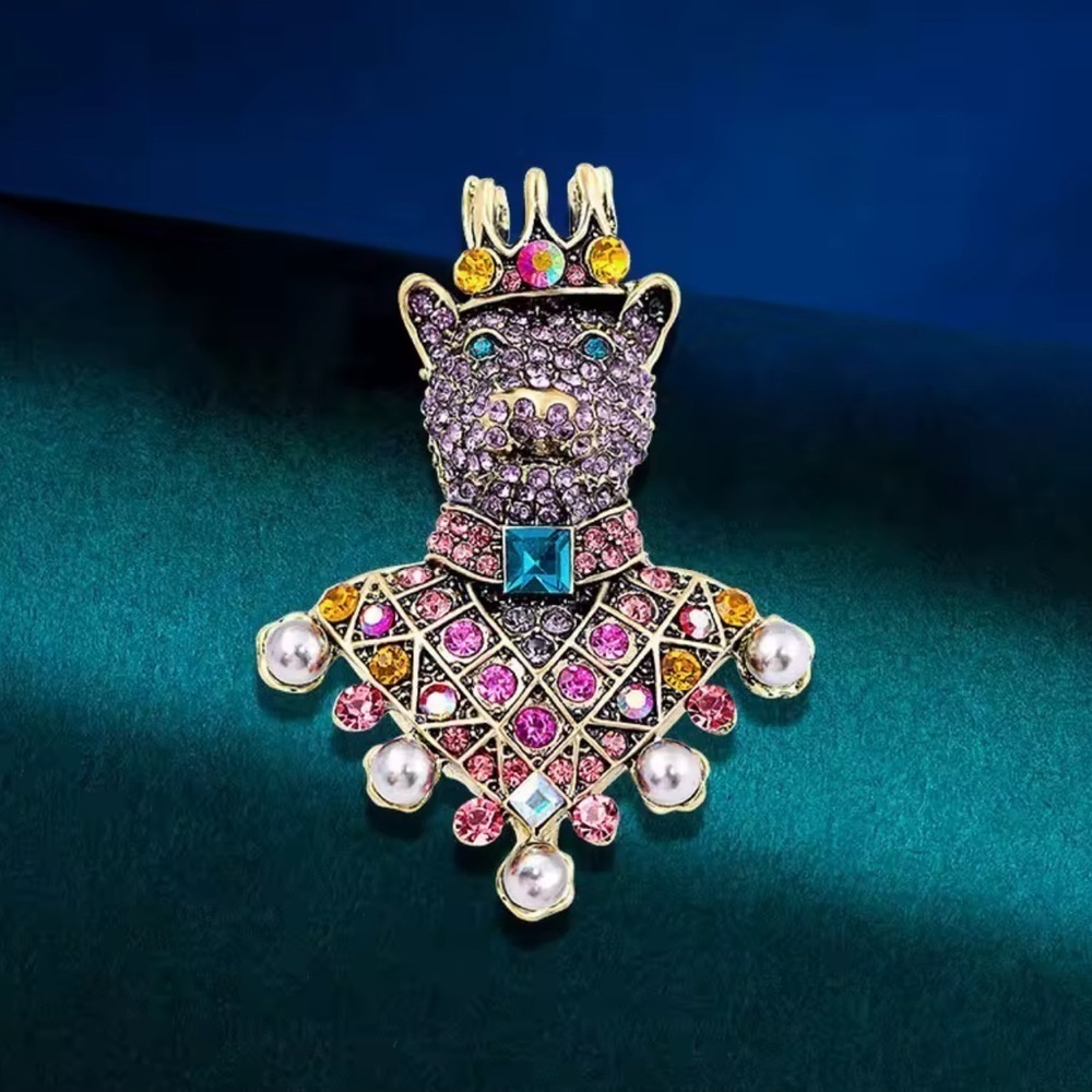 Royal Panther Crown Diamond Multicolor Crystal Gold Brooch